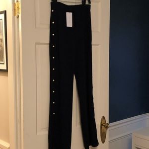 Zara Navy Wide Leg Pants with Pearl Detail